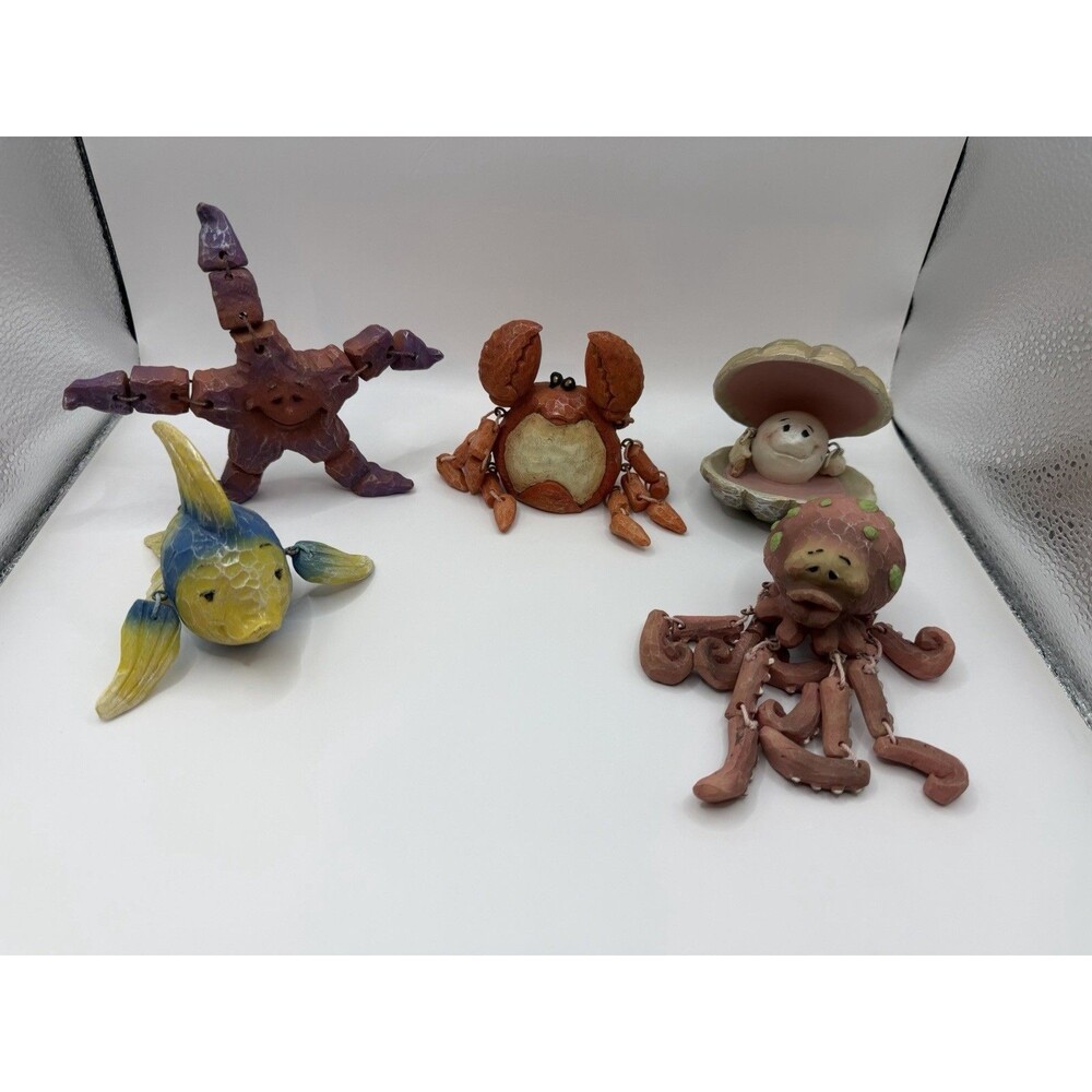 Lot of 5 Vintage Anthropomorphic Octopus Crab Fish Clam Shelf Sitter Figurines